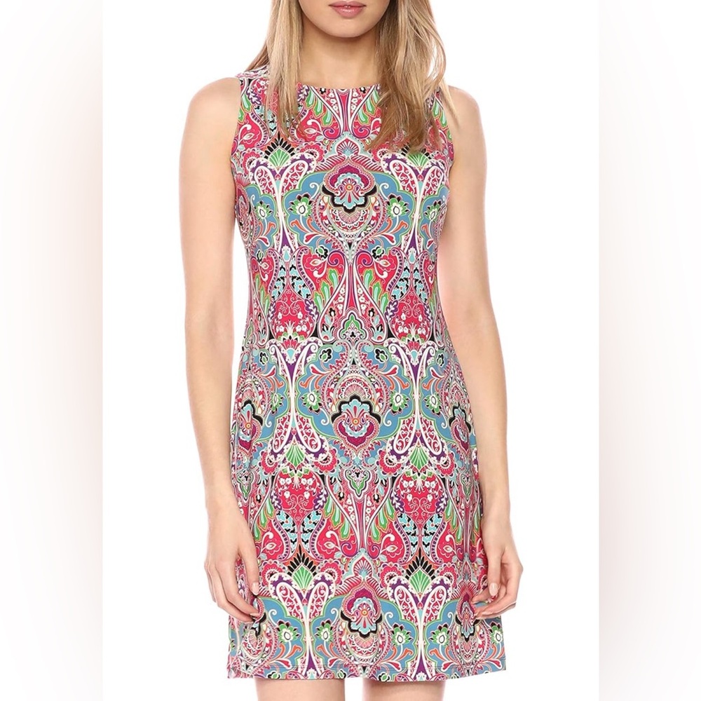 Tommy Hilfiger Pink Multi Color Paisley Poly Spandex Blend Dress Size 10